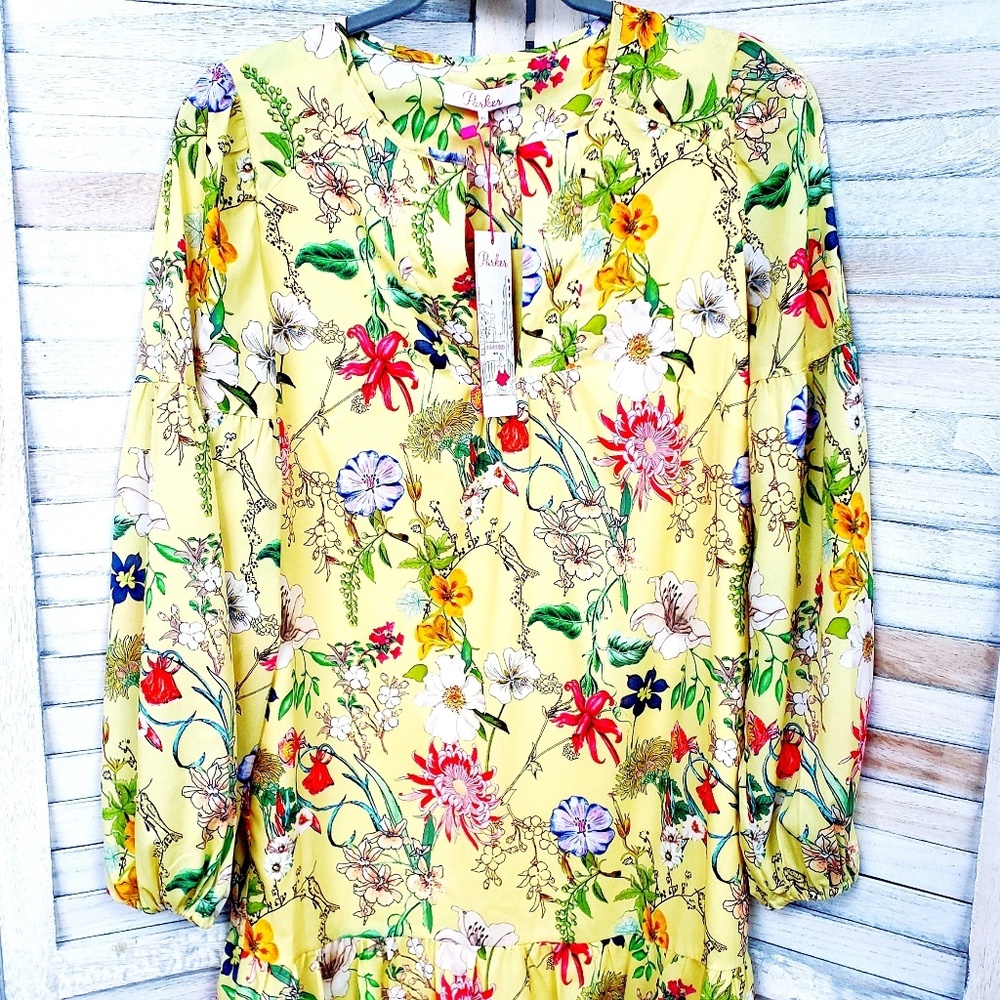 NWT Parker Nola Yellow Floral Ruffle Dress